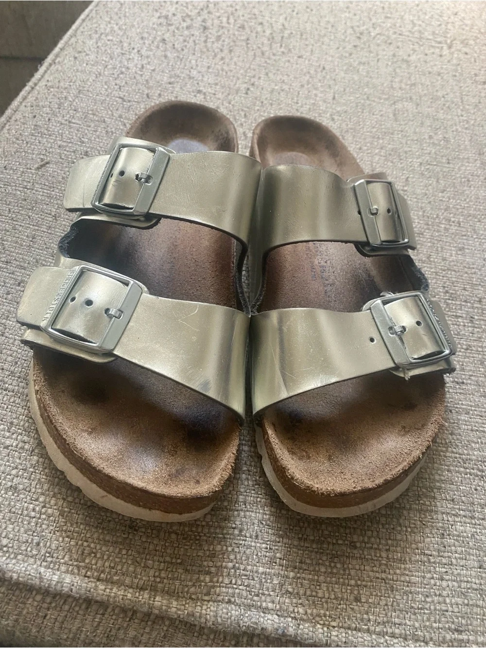 Birkenstock Metallic Silver Double Strap Sandals